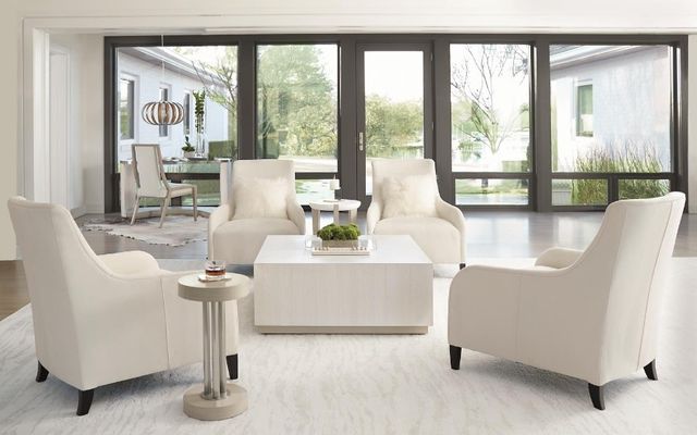 Bernhardt Axiom White Linen Accent Table with Linear Gray Base-3