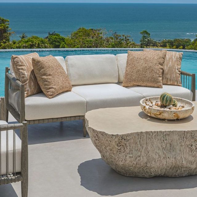 Uttermost® Borneo Dark Gray/Oyster White Fabric/Wooden Outdoor Sofa-4