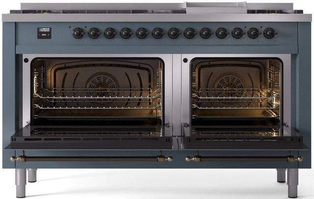 Ilve® Nostalgie II Series 60" Blue Grey Pro Style Dual Fuel Range-1