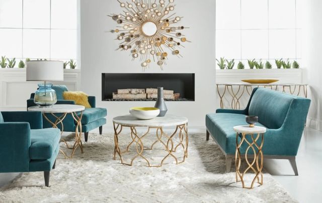 Hooker® Furniture Melange Corrina White Round Lamp Table with Gold Leaf Base-1