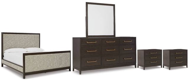 Signature Design by Ashley® Burkhaus 5-Piece Brown Queen Upholstered Bed Set-0