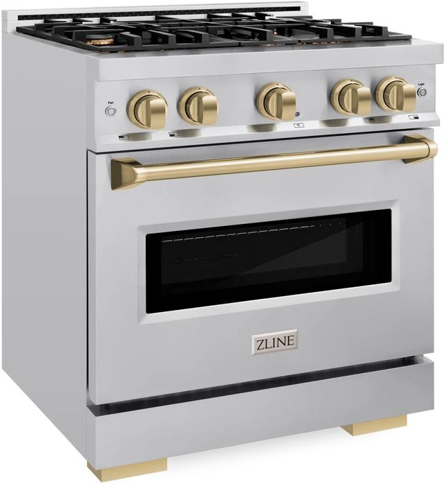 ZLINE Classic Autograph Edition 30" Stainless Steel Pro Style Dual Fuel Range with Champagne Bronze Accents-2