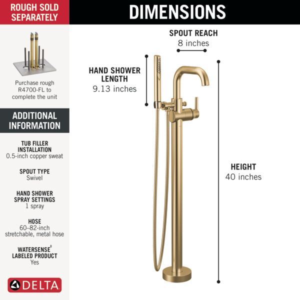 Delta Trinsic® Champagne Bronze Floor Mount Tub Filler-2