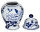 A & B Home Blue/White Magnolia Pattern Ginger Jar-2