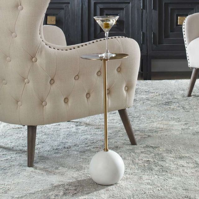 Uttermost® Gimlet Brass Drink Table with White Base-1