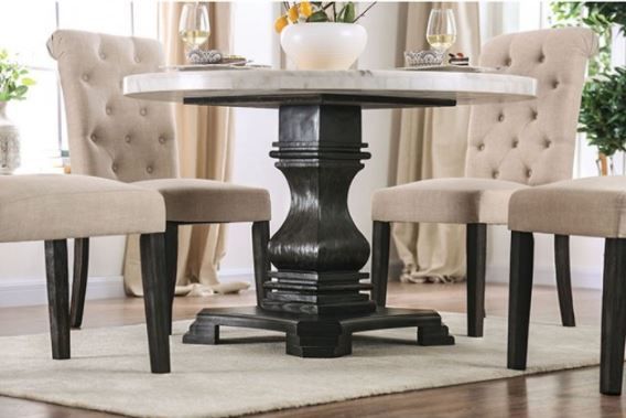 Furniture of America® Elfredo White Marble Round Dining Table with Antique Black Pedestal -0