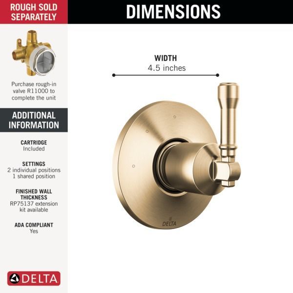 Delta Broderick® Lumicoat® Champagne Bronze 3-Setting Diverter Trim-1