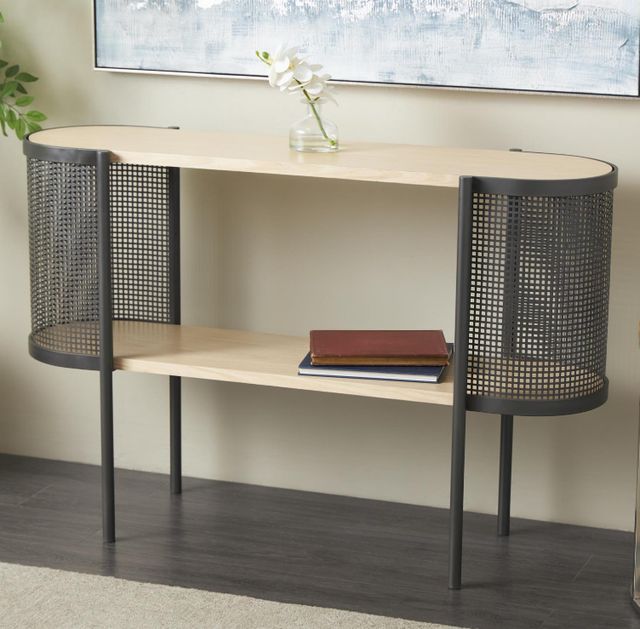 Deco Marche Light Brown Console Table with Black Base-3
