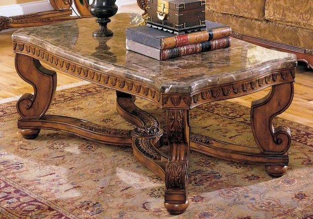 Mazin Furniture Tarantula Brown Cherry Cocktail Table with Marble Top -1