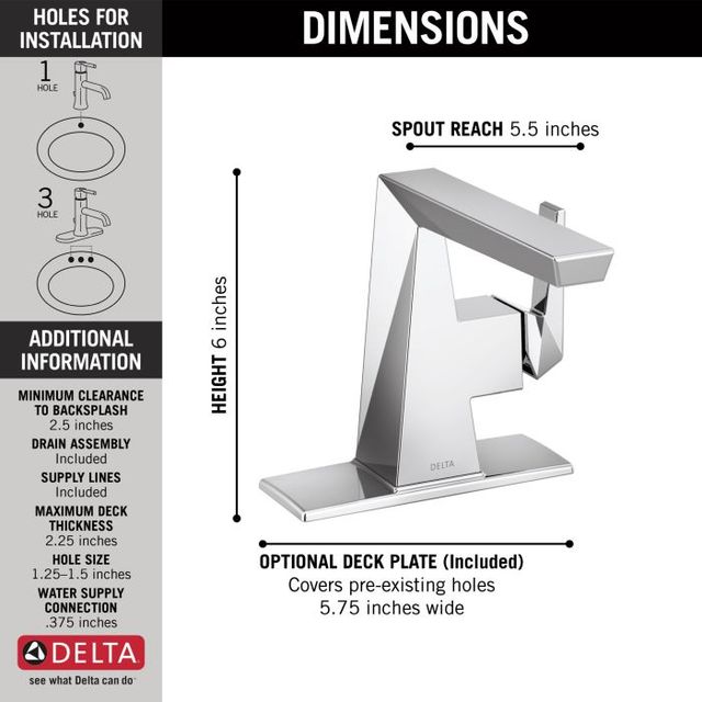 Delta Trillian™ Lumicoat® Chrome Single Handle Bathroom Faucet with Drain-4