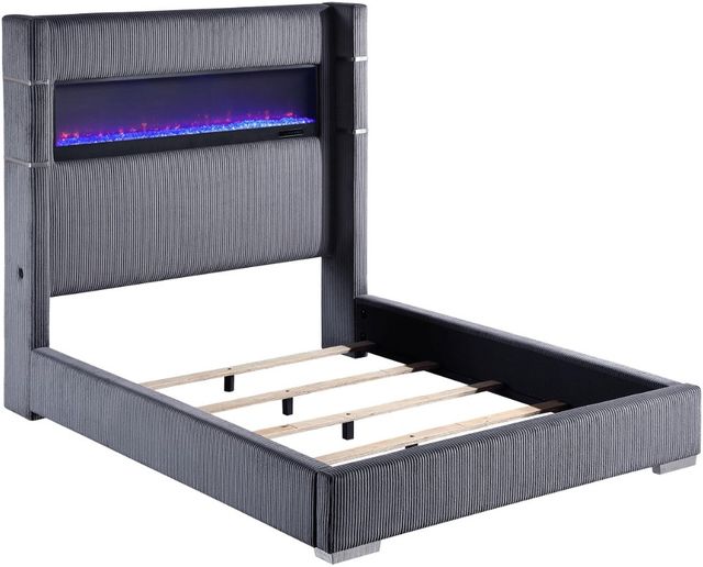 Coaster® Tisdall Gray King Upholstered Fireplace Panel Bed-1