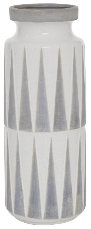 Deco Marche White Vase with Triangle Patterns-0