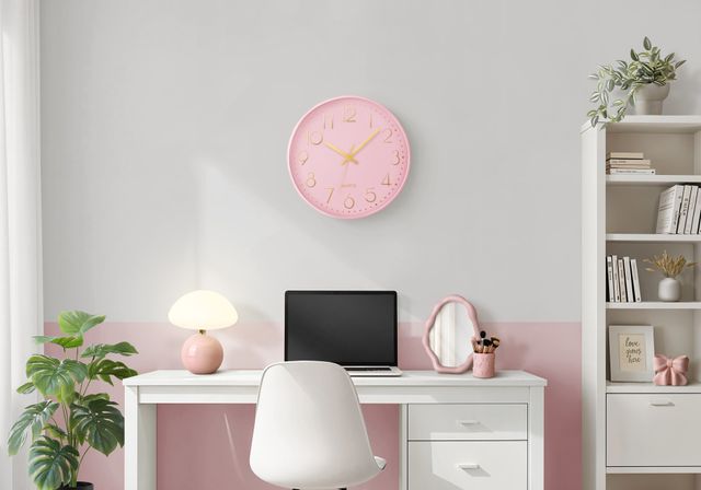 Monarch Specialties Inc. Pink 12" Analog Wall Clock with Gold Numbers-1