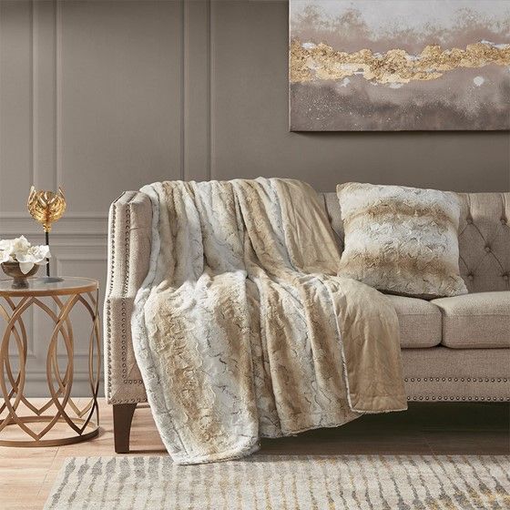 Olliix by Madison Park Zuri Sand Faux Fur Square Pillow-2