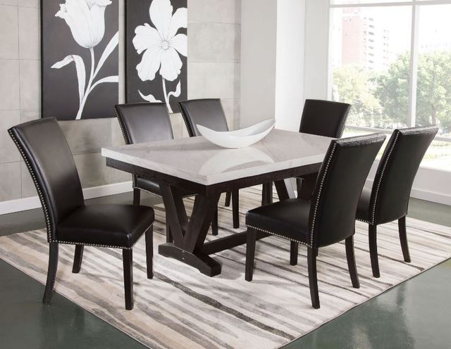 Steve Silver Co. Finley White Marble Top Dining Table with Cordovan Dark Cherry Base-1