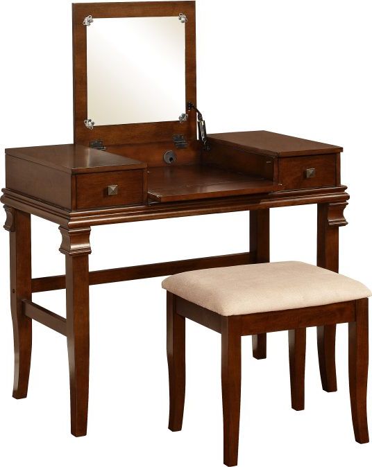 Linon Angela 2-Piece Walnut Vanity Set