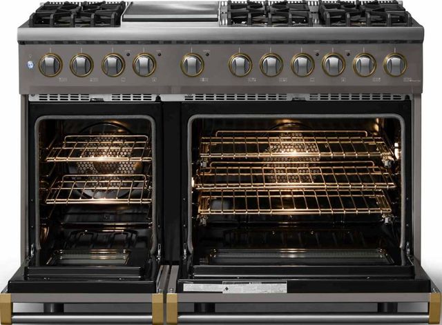 Viking® 5 Series 48" Damascus Gray Pro Style Dual Fuel (LP) Range with Brushed Brass Trim-1