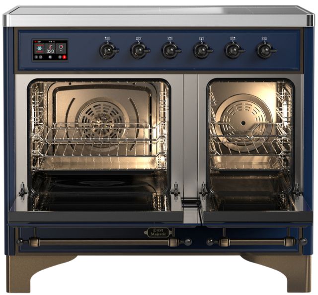 Ilve® Majestic III 40" Midnight Blue Pro Style Induction Range with Solid Door and Burnished Trim-1