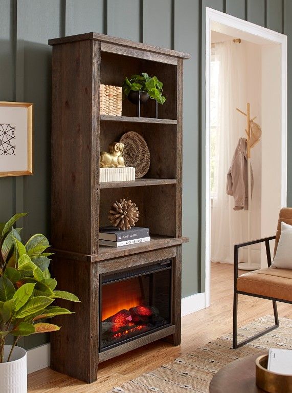 aspenhome® Alder Grove Tobbaco 74" Fireplace Display Case-1