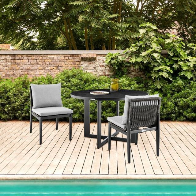 Armen Living Cayman 2-Piece Black/Gray Fabric/Metal/Rattan Outdoor Dining Side Chair Set-1