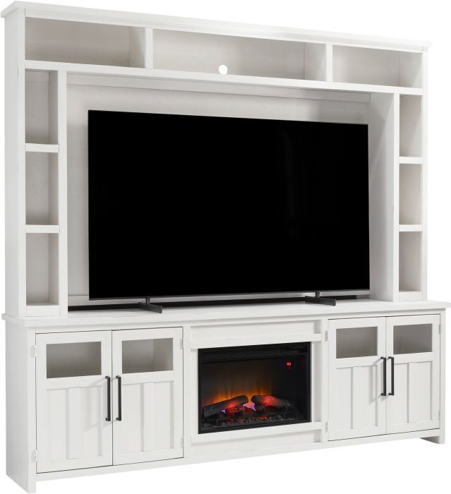 aspenhome® Finnegan White 98" Fireplace Console and Hutch-0