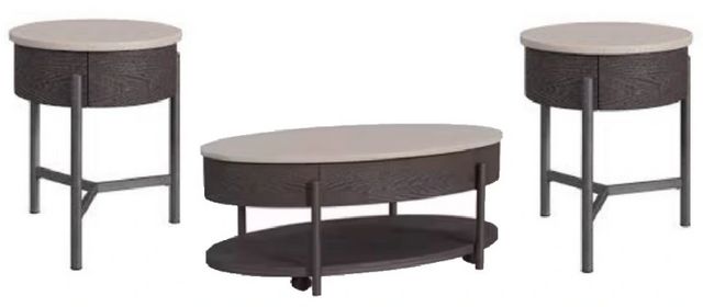 Elements International Nica 3-Piece White Occasional Table with Brown Base Set
