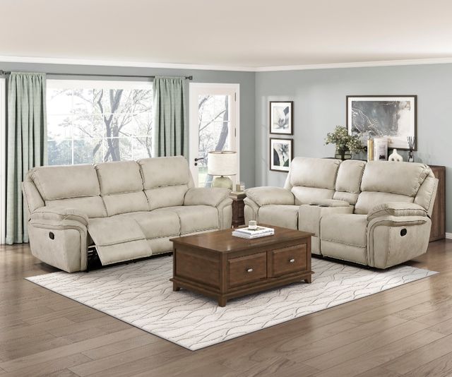 Homelegance® Proctor Sand Manual Double Reclining Loveseat with Center Console-1