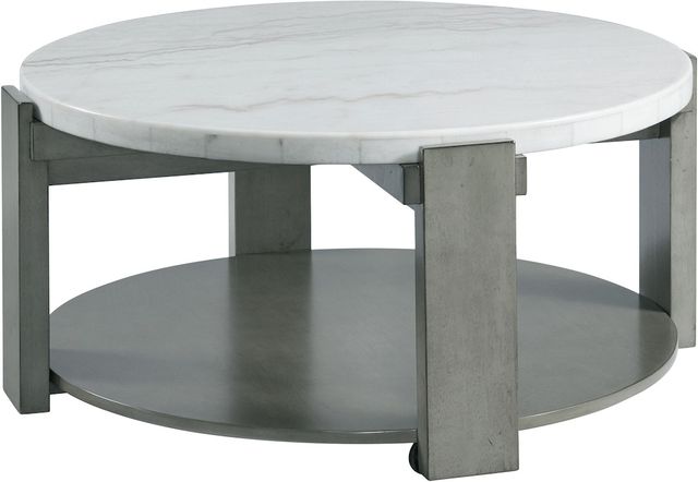Elements International Rosamel White Round Coffee Table with Ash Brown Base-0
