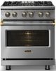 Viking® 5 Series 30" Stainless Steel Pro Style Dual Fuel (NG) Range with Brushed Brass Trim-4