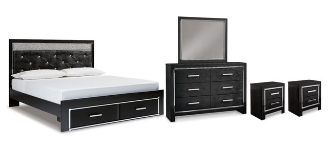 Signature Design by Ashley® Kaydell 5-Piece Black Queen Upholstered Storage Panel Bed Set-0