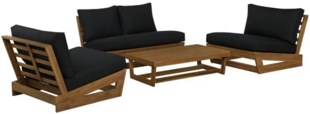Linon Bluffton 4-Piece Black/Natural Wooden Outdoor Conversation Set-0