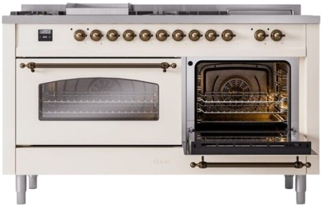 Ilve® Nostalgie II Series 60" Antique White Pro Style Dual Fuel Range-2