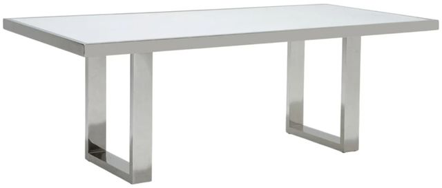 Michael Amini® State St. Glossy White Dining Table with Stainless Steel Base-0