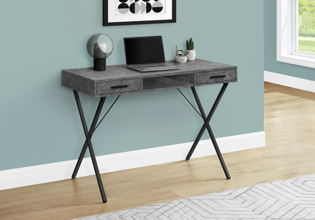 Monarch Specialties Inc. Black Metal/Grey Stone-Look Computer Desk-2
