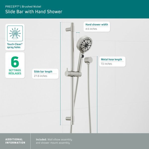 Peerless Precept® Brushed Nickel Slide Bar with Hand Shower-2
