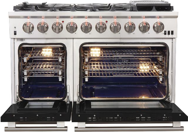 FORNO® Capriasca 48" Stainless Steel Pro Style Gas Range with Black Door-2