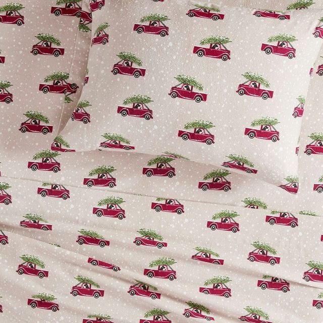 Olliix by Woolrich Tan Cars Queen Flannel Cotton Sheet Set-2