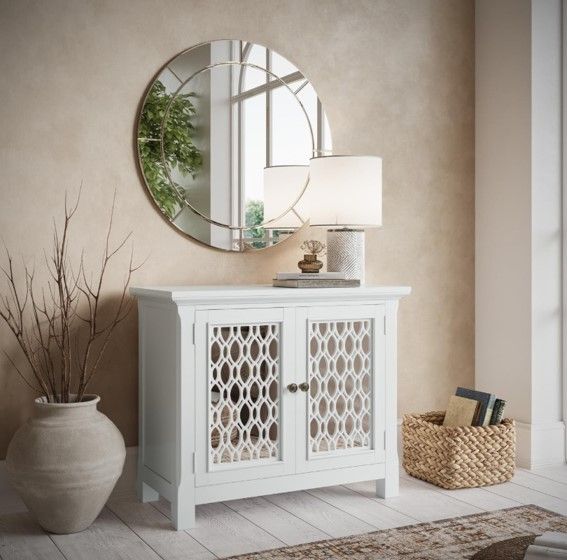 Jofran Inc. Isabella White 38" Mirrored Accent Cabinet-1