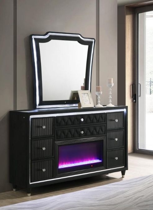 Coaster®  Lorient Black LED Flame Box Dresser and Mirror-1