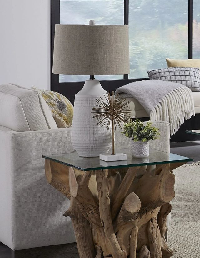 Modus Furniture One Glass Top End Table with Natural Base-1
