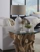 Modus Furniture One Glass Top End Table with Natural Base-1