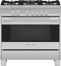 Fisher & Paykel 36" Brushed Stainless Steel with Black Glass Pro Style Natural Gas Range