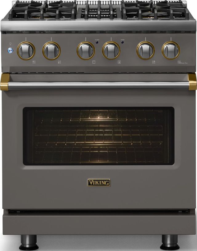 Viking® 5 Series 30" Damascus Gray Pro Style Dual Fuel (LP) Range with Polished Chrome Trim-2