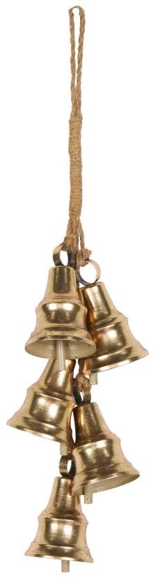Deco Marche Gold Cascading Cluster Decorative Bells with Jute Hanging Rope-0