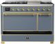 Ilve® Majestic III 48" Blue Gray Pro Style Dual Fuel Natural Gas Range with Solid Door and Brass Trim-2