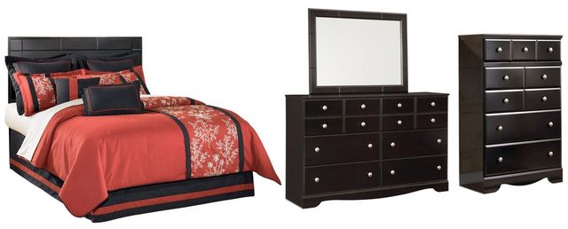 Signature Design by Ashley® Shay 4-Piece Almost Black Queen/Full Panel Headboard Bed Set-0