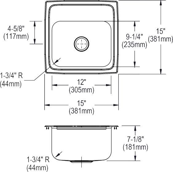 Elkay Lustertone® Lustrous Satin 15" MR2-Hole Single Bowl Drop-in Bar Sink with 2" Drain-2