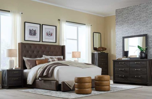 Signature Design by Ashley® Lavernty Coffee Queen Upholstered Panel Storage Bed-2