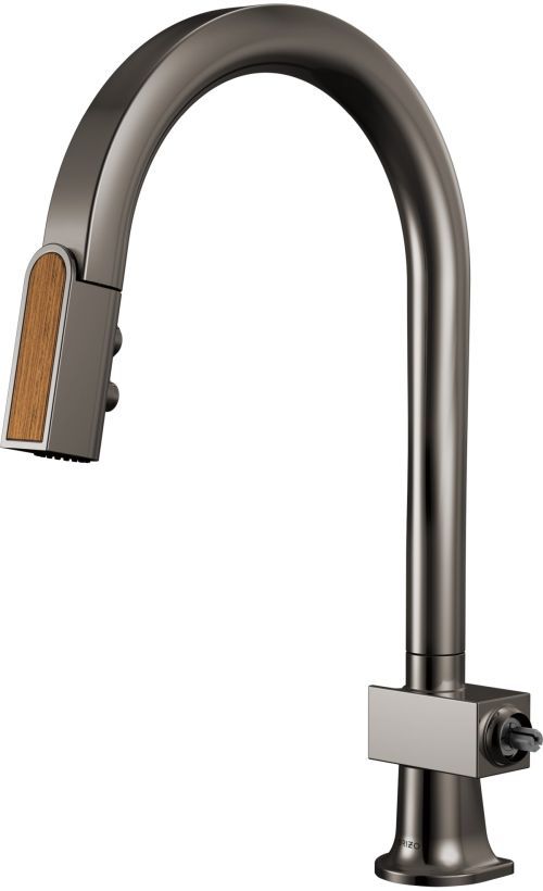Brizo Frank Lloyd Wright® Brilliance® Black Onyx Kitchen Faucet with Arc Spout and Wood Wand-0