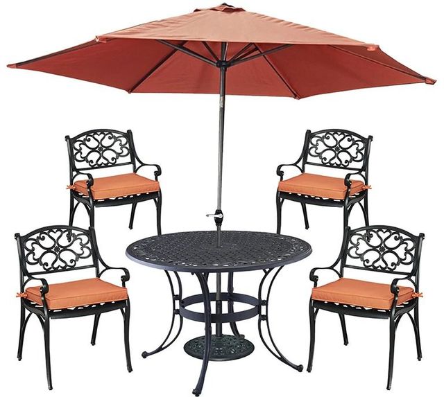 homestyles® Sanibel 7-Piece Black Outdoor Dining Set with Umbrella and Cushions-0
